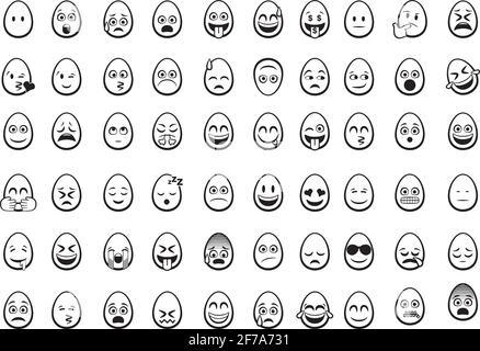 Egg head emoji icons set. A collection of egg head emoji icons collection for iOS, Android and web projects. Stock Vector