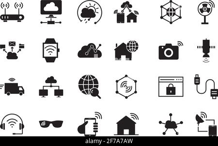 Internet of Things icons set. A collection of Internet of Things icons collection for iOS, Android and web projects. Internet of Things icons solid Stock Vector