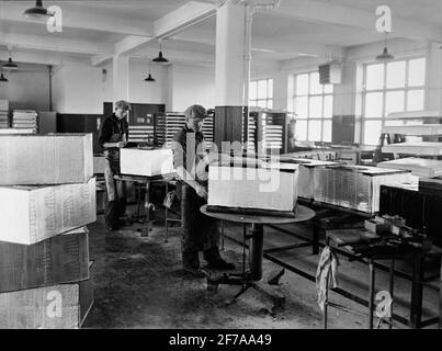 Manufacture of alfol insulation. Interior Stock Photo