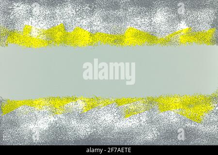 roller stroke in white and yellow colors on dark gray background. abstract artistic border texture Stock Photo