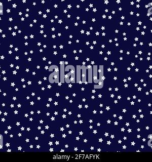 Cute pattern in small flower. Small white flowers on dark blue background Stock Vector