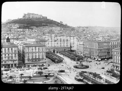 Skiopticon image from the Department of Photography at the Royal Institute of Technology. Motifus depicting views of Naples, southern Italy. The picture is probably taken by John Hertzberg during a trip in Europe .. Stock Photo