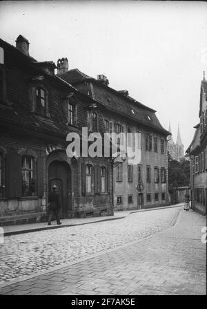 Skioptic monitor with motifs from street in Bamberg.The image has been stored in cardboard labeled: the journey in 1907. Bamberg. 9. 23. Stock Photo