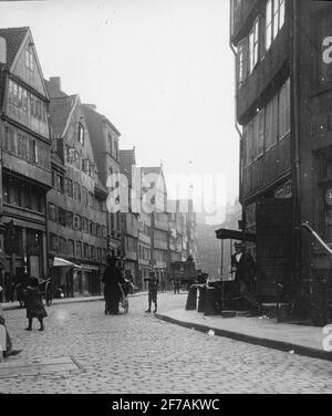 Skioptic image with motifs from unknown street in Hamburg.The image has been stored in cardboard labeled: the journey in 1906. Hamburg 9. Stock Photo