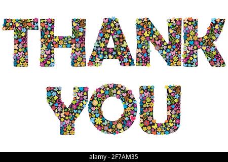 THANK YOU banner with floral letters Stock Vector