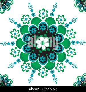 Green floral ornament seamless pattern for ceramic, porcelain, chinaware design Stock Vector
