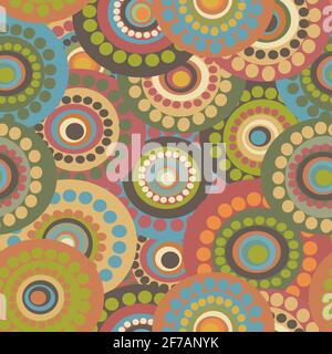 Seamless floral pattern with doodle flowers made of circles and dots Stock Vector