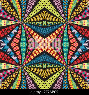 Ethnic motifs kaleidoscope pattern, patchwork style Stock Vector