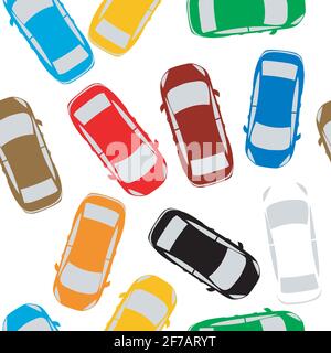 Aerial view parking with lots of multicolored cars Stock Vector