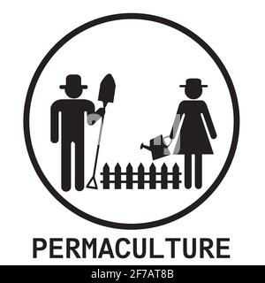 Permaculture design with garden workers Stock Vector