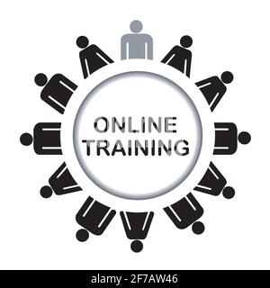 Online trainig icon with stylized people Stock Vector