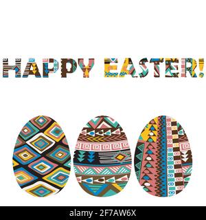 Easter greeting card with ethnic motifs eggs Stock Vector