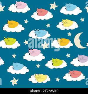 Seamless background with cartoon cats sleeping Stock Vector