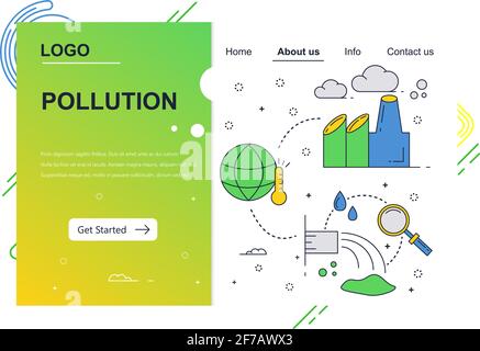 Vector web site linear art design template. Air and water pollution. Ecology environment problems. Landing page concepts for website and mobile Stock Vector