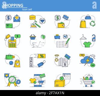 Vector set of Online shopping and digital payments icons in thin line style. Website UI and mobile web app icon. Outline design illustration. Stock Vector
