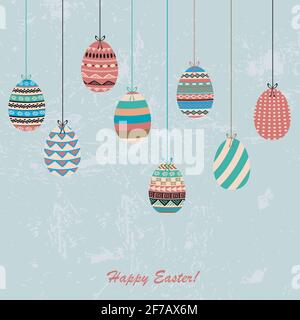 Easter greeting card with ethnic pattern eggs Stock Vector