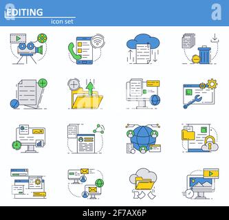 Vector set of computer services icons in thin line style. Messages, email, cloud storage. Website UI and mobile web app icon. Outline design Stock Vector