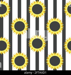 Stylized sunflower on striped background Stock Vector