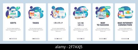 Web site onboarding screens. Business management and software development. Menu vector banner template for website and mobile app development. Modern Stock Vector