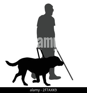 Blind man with cane and guide dog Stock Vector