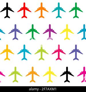Seamless pattern with colored planes on white background Stock Vector