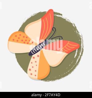 Buttefly vintage illustration with colorful wings and antennae. Isolated on white background Stock Vector