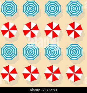 Aerial view of beach with colored beach umbrellas Stock Vector