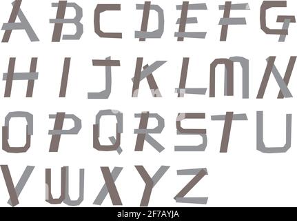 Complete set of alphabets formed by stiff angular strips in brown and grey with slight forward slant. Vector font design in capital block letters isol Stock Vector