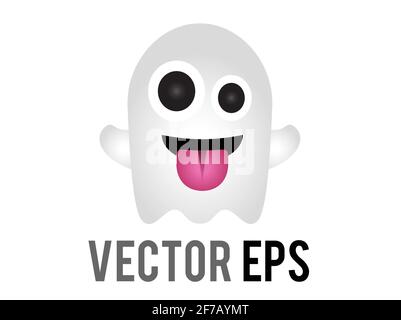 The vector white funny cartoon ghost making silly face icon, tongue is stuck out, arms are outstretched.  Trying to scare someone in friendly way Stock Vector