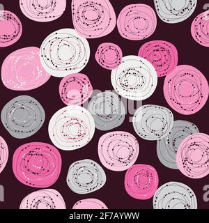 Doodle geometrical pattern with gray and pink circles and dots Stock Vector