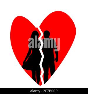 Broken heart with silhouette of man and woman Stock Vector