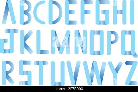 Complete set of vector alphabets formed by overlapping light blue thin rectangular strips. Type design isolated on white background. Stock Vector