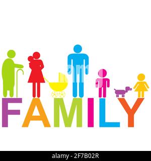 Colored family icon with children, parents and grandparents Stock Vector