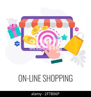 Online shopping icon. Choosing, ordering and paying Stock Vector