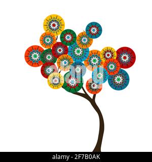 Stylized tree with colored circle flowers Stock Vector
