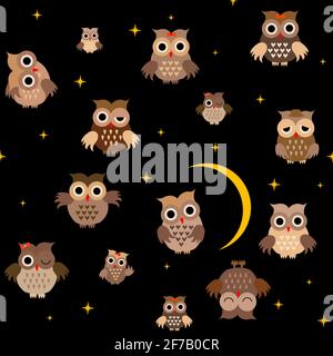 Cartoon owls in the night Stock Vector