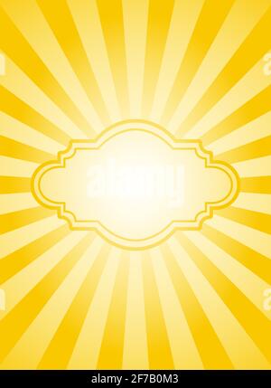 Sunlight retro vertical background with vintage frame for text. bright yellow color burst background. Vector illustration. Sun beam ray background. Ol Stock Vector