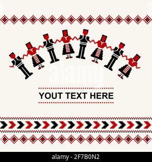 Ethnic motifs card with men and women hold hands together Stock Vector