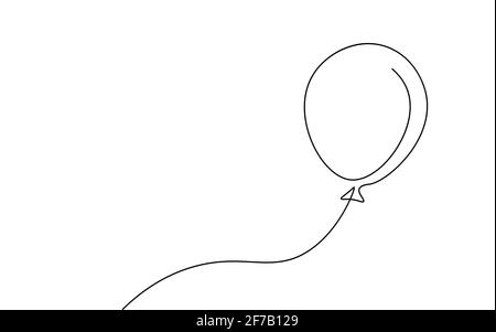 Single continuous line art balloon. Holiday festive present gift concept. Birthday party decoration helium balloon silhouette design. One sketch Stock Vector