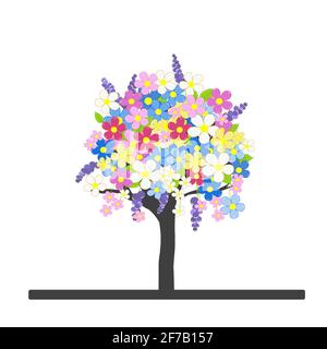 Spring flowering tree with colorful blossom Stock Vector
