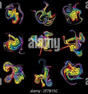 Abstract collection of watercolor splashes on black background Stock Vector