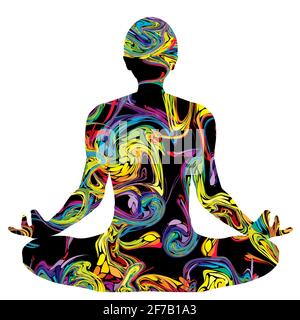 Colorful silhouette of a man in lotus pose Stock Vector
