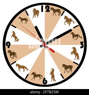 Wall clock with horse silhouettes Stock Vector