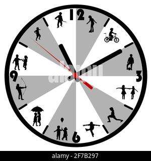 Wall clock with silhouettes of children Stock Vector