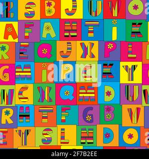 Cute colorful geometrical seamless with English alphabet Stock Vector