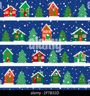 Winter greeting card with houses and trees Stock Vector