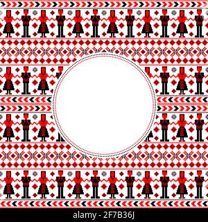 Traditional motifs with dancers and a circle frame with place for your text Stock Vector