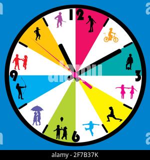 Clock face with children silhouettes Stock Vector