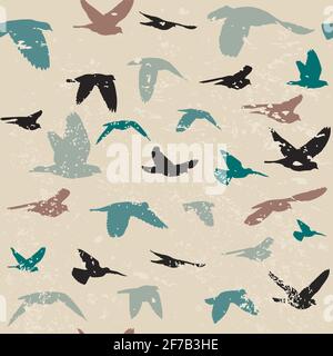 Vintage grunge background with silhouettes of birds Stock Vector