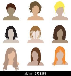 Collection of women with different types of hairstyle Stock Vector